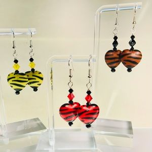 Set of three handcrafted heart earrings